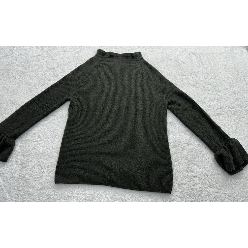 Banana Republic Sweater Merino Wool Cashmere Ruffle Mock Neck Green Womens Sm